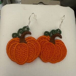Pumkin Earrings Embroidered FSL, Hand Crafted By: Me